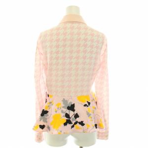 Salvatore Ferragamo シャツ ブラウス 長袖 千鳥格子柄 花柄 ペプラム 絹 シルク 38 ピンク ホワイト