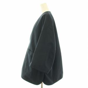 Drawer コットンギャバジンVネックブラウス シャツ プルオーバー Vネック 長袖 絹 シルク 36 S 紺 ネイビー