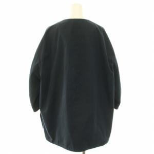 Drawer コットンギャバジンVネックブラウス シャツ プルオーバー Vネック 長袖 絹 シルク 36 S 紺 ネイビー