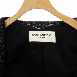 SAINT LAURENT PARIS 2019年製 ツイード ダブル チェスターコート 44 ブラック