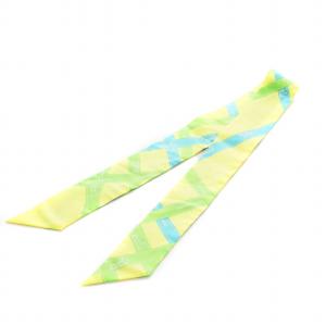 HERMES ボルデュック BOLDUC ツイリー スカーフ シルク 絹 ライトグリーン 水色 ライトブルー 黄 イエロー