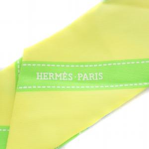 HERMES ボルデュック BOLDUC ツイリー スカーフ シルク 絹 ライトグリーン 水色 ライトブルー 黄 イエロー
