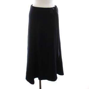 22AW リングニット アシンメトリーフレアスカート ミモレ ロング ウール 36 S 紺 ネイビー 14-05-24-05204