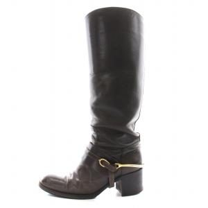 拍車 ロングブーツ チェンキーヒール レザー 35 22.0cm 茶 ブラウン SR1040 /AN1