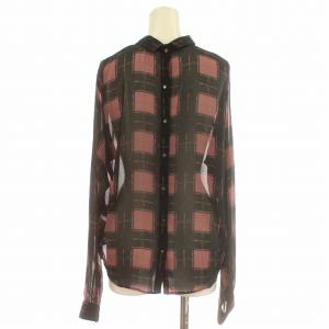 DIESEL シャツ ブラウス 長袖 チェック柄 リボン シアーシャツ M ピンク 黒
