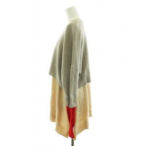 ENFOLD 22AW ダブルスリーブレイヤードプルオーバー ニット カットソー 長袖 ウール 38 M グレージュ 赤 レッド 300FA270-1320