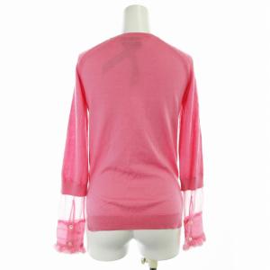 N°21 カーディガン ニット 絹 シルク混 切替 フリル シアー シースルー 長袖 ピンク