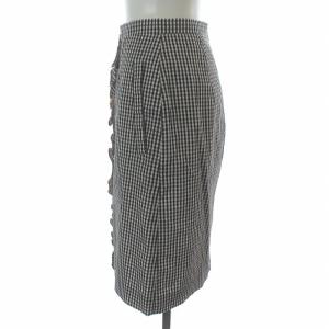 N°21 台形スカート ひざ丈 ギンガムチェック フリル 黒 ブラック 白 ホワイト