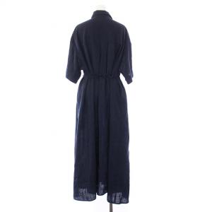 Spick&Span 23SS ウエストギャザーシャツワンピース 半袖 ロング 38 M 紺 ネイビー