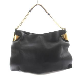GUCCI ショルダーバッグ レザー チェーン タッセル ブラック ゴールド色