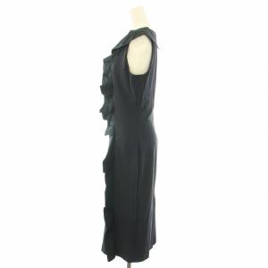 Max Mara ワンピース ロング ノースリーブ フリル 42 L 紺 ネイビー