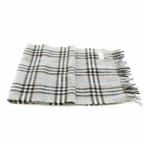 burberrys マフラー フリンジ チェック柄 カシミヤ グレー