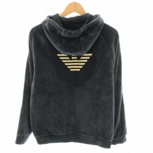 EMPORIO ARMANI ジップアップパーカー アウター ベロア イーグルロゴ バックワッペン S 紺 ネイビー ゴールド