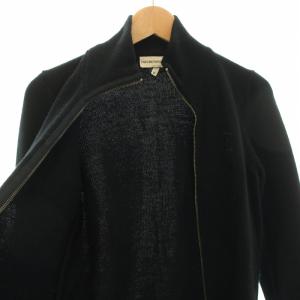 EMPORIO ARMANI ニットジャケット アウター ジップアップ ロゴ刺繍 ハイゲージ ウール 46 M 黒 ブラック