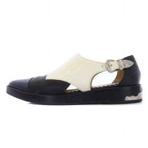 TOGA PULLA コンビフラットシューズ メタルストラップ ポインテッドトゥ レザー 36 23cm 黒 白 ホワイト ブラック