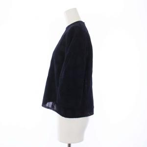 Drawer ジャカード ボリュームスリーブ ブラウス カットソー プルオーバー 五分袖 総柄 36 S 紺 ネイビー 6521-299-0587