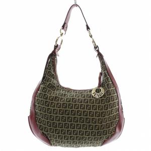FENDI ズッキーノ シェフ ホーボー ハンドバッグ ズッカ柄 レッド ベージュ