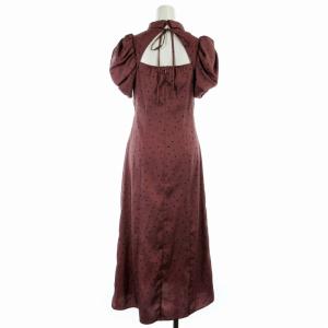 SNIDEL ギャザーパフスリワンピース マキシ ロング ドット柄 半袖 0 S ピンク 茶 ブラウン