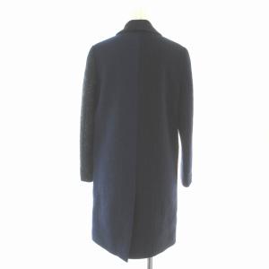 BEAUTY&YOUTH UNITED ARROWS Harris Tweed ハリスツイードチェスターコート ロング シングル 切替 ストライプ 総柄 ウール S 紺 ネイビー
