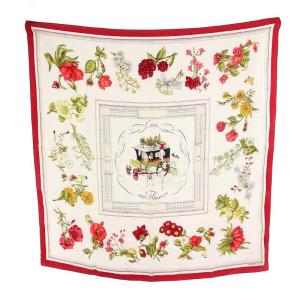 Quai aux Fleurs 花咲く海岸通り カレ90 スカーフ 花柄 シルク 絹 ピンク 白 ホワイト