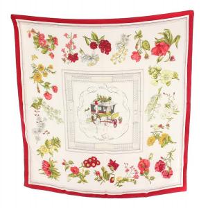 HERMES Quai aux Fleurs 花咲く海岸通り カレ90 スカーフ 花柄 シルク 絹 ピンク 白 ホワイト