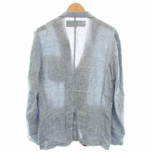 COMME des GARCONS HOMME AD2012 テーラードジャケット シングル 2B センターベント ブリーチ加工 チェック柄 麻 リネン S 水色 ライトブルー