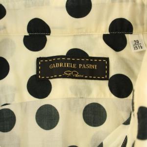Gabriele Pasini シャツ スタンダードカラー 長袖 ドット柄 コットン 39 M 白 ホワイト 黒 ブラック