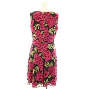 GRACE CONTINENTAL 配色ローズレースワンピース ひざ丈 Vネック ノースリーブ チュール バラ柄刺繍 36 S 黒 ブラック ピンク