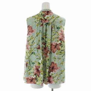 Lois CRAYON ボウタイブラウス シャツ ノースリーブ 花柄 M 緑 グリーン 赤 レッド