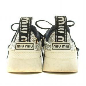miumiu ローカットスニーカー シューズ プラットフォーム 厚底 グリッター 37 24cm シルバー