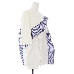 AKIRANAKA Tシャツ カットソー 半袖 ストライプ 切替 1 S 白 紺 ホワイト ネイビー