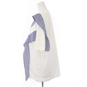 AKIRANAKA Tシャツ カットソー 半袖 ストライプ 切替 1 S 白 紺 ホワイト ネイビー