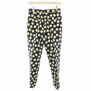 Drawer バックサテンフロントステッチタックパンツ スラックス ジップフライ ドット柄 絹 シルク 38 M 紺 ネイビー 白 ホワイト