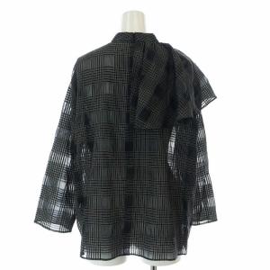 ADORE 23AW ハイツイストレイヤードブラウス プルオーバー 長袖 チェック アシンメトリー 38 M 黒 ブラック 5313210110