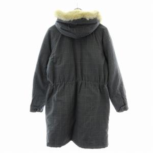 A.P.C. 中綿コート ロング ジップアップ フード フォックスファー チェック S グレー アイボリー