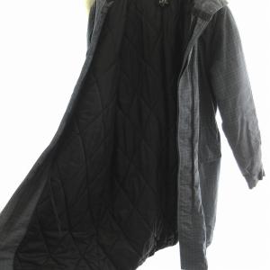 A.P.C. 中綿コート ロング ジップアップ フード フォックスファー チェック S グレー アイボリー