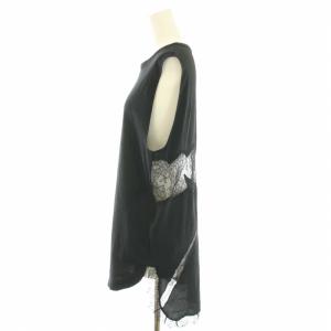 N°21 シャツ ブラウス ラウンドネック ノースリーブ バックレース 花柄 絹 シルク混 40 M 黒 ブラック