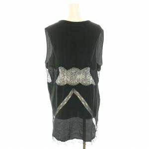 N°21 シャツ ブラウス ラウンドネック ノースリーブ バックレース 花柄 絹 シルク混 40 M 黒 ブラック
