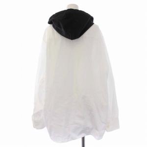 PRADA 21年製 ナイロン フード付き コットンポプリン シャツ ブラウス 長袖 ロゴ 40 M 白 ホワイト P419F