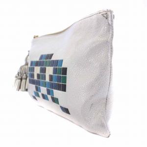 ANYA HINDMARCH スペースインベーダー クラッチバッグ セカンドバッグ ポーチ レザー シルバー