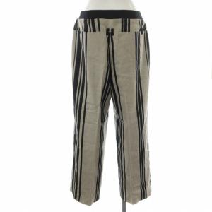 ADORE 21AW ワイドストライプローウエストベルテッドパンツ センタープレス 麻 リネン混 38 M ベージュ 5312130208