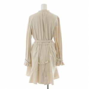 TO BE CHIC ノーカラージャケット ロング ジップアップ ギャザー タック リボン 44 XL ベージュ