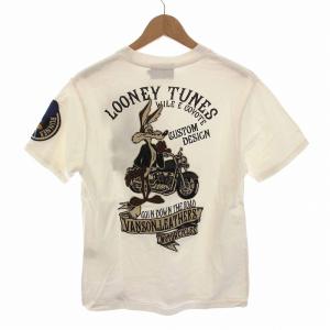 vanson Leathers Tシャツ カットソー 刺繍 ワッペン クルーネック 半袖 S 白 ホワイト