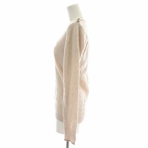 BURBERRY BLUE LABEL ケーブルニット セーター 長袖 クルーネック ロゴ刺繍 肩ボタン カシミヤ混 38 M ベージュ