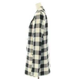 kate spade new york テーラードジャケット アウター ダブル 総裏地 麻 リネン チェック柄 4 M 黒 ブラック 白 ホワイト