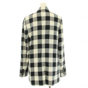 kate spade new york テーラードジャケット アウター ダブル 総裏地 麻 リネン チェック柄 4 M 黒 ブラック 白 ホワイト