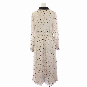 Diagram 22AW キカフロッキープリントワンピース ロング 長袖 ドット柄 ベルト付き 36 S ベージュ 黒 ブラック 03224
