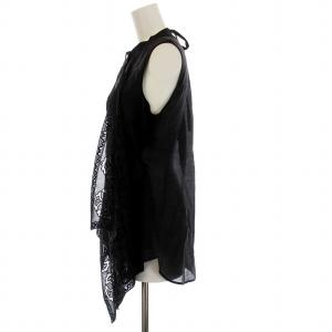 Diagram GRACE CONTINENTAL 23SS 刺繍スカーフヘムブラウス バンドカラー シャツ レース ノースリーブ 36 S 黒 ブラック