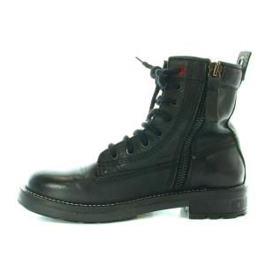 DIESEL ショートブーツ レースアップ サイドジップ レザー 38 24.5cm 黒 ブラック