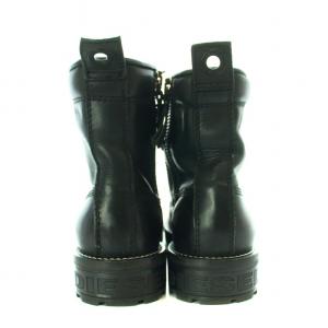 DIESEL ショートブーツ レースアップ サイドジップ レザー 38 24.5cm 黒 ブラック